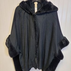 Chico's Black Faux Fur Cape Hoodie